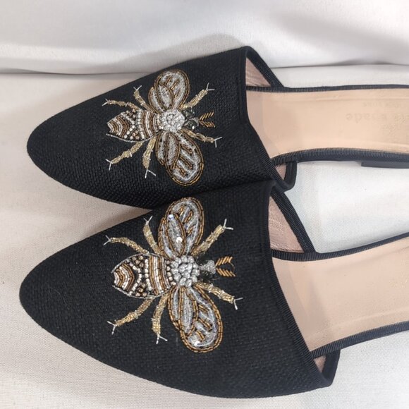 Kate Spade Maddie BEE Buzz Worthy Shoes Flats Black Gold Beaded Embroidered 7.5 - Picture 6 of 16